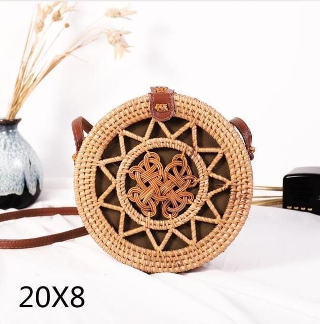 Woven Rattan Bag Round Straw Shoulder Bag Small Beach HandBags Women Summer Hollow Handmade Messenger Crossbody Bags