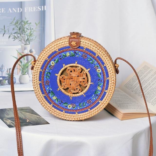 Woven Rattan Bag Round Straw Shoulder Bag Small Beach HandBags Women Summer Hollow Handmade Messenger Crossbody Bags