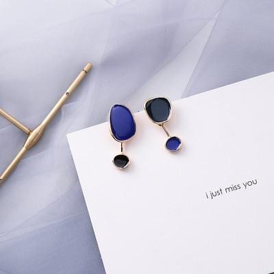 AOMU Korean Blue Geometric Acrylic Irregular Hollow Circle Square Dangle Drop Earrings for Women Metal Bump Party Beach Jewelry