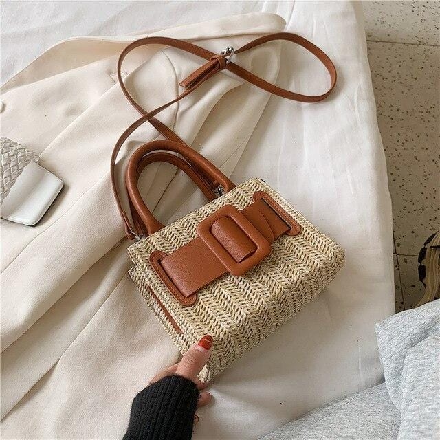 Burminsa Summer Unique Wide Belt Design Straw Handadbags Women Mini Holiday Beach Tote High Quality Shoulder Crossbody Bags 2020