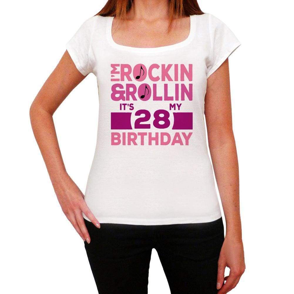 Rockin&rollin 28 White Womens Short Sleeve Round Neck T-Shirt Gift T-Shirt 00343 - White / Xs - Casual