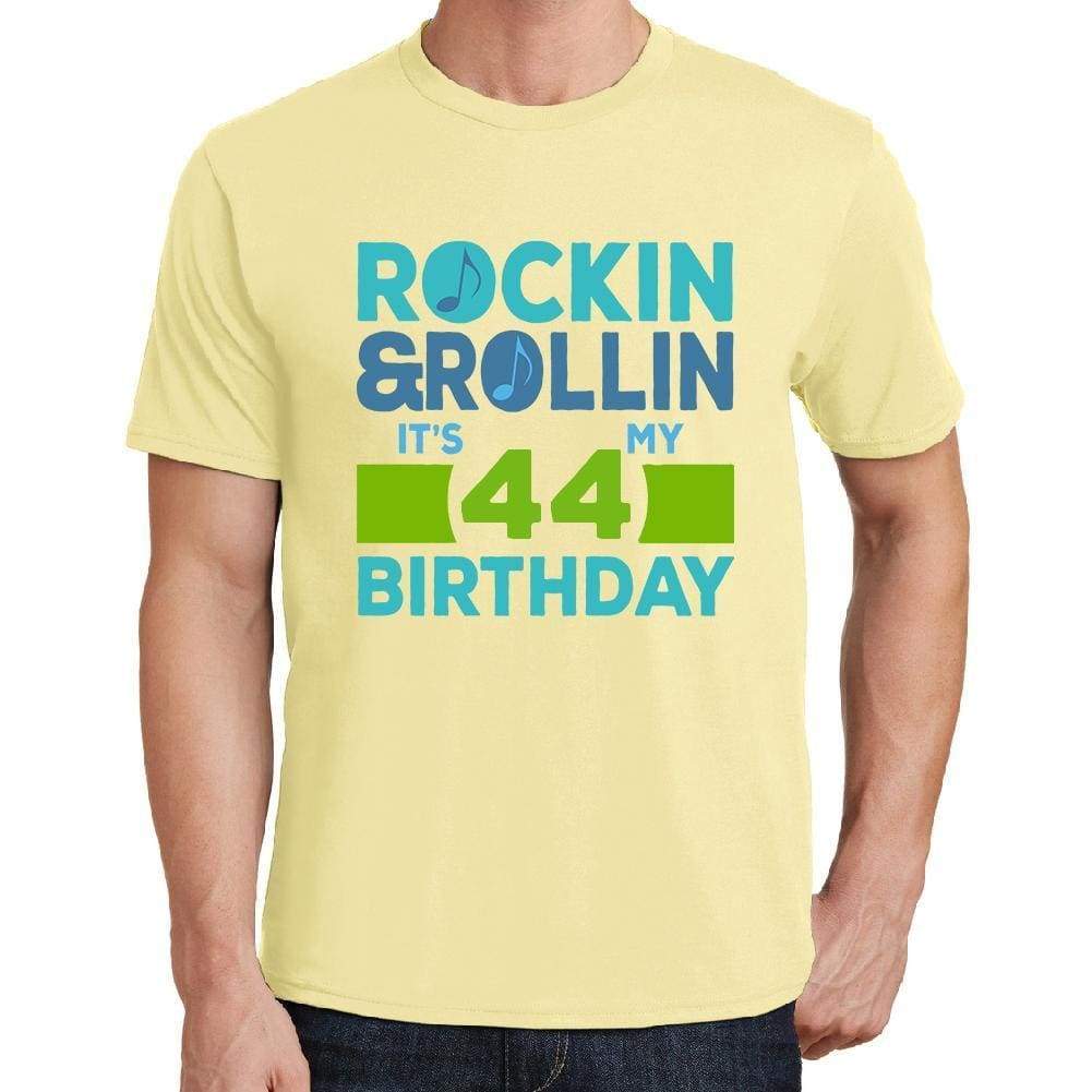 Rockin&rollin 44 Yellow Mens Short Sleeve Round Neck T-Shirt 00278 - Yellow / S - Casual