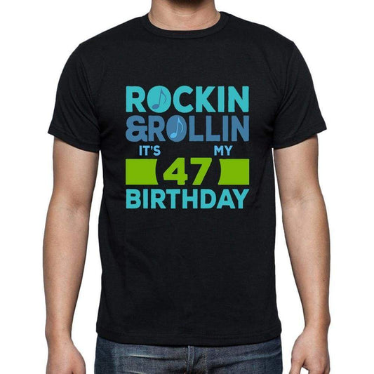 Rockin&rollin 47 Black Mens Short Sleeve Round Neck T-Shirt Gift T-Shirt 00340 - Black / S - Casual