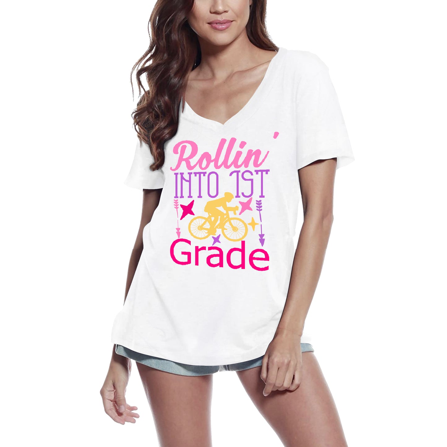 ULTRABASIC Women's T-Shirt Rollin' Into 1st Grade - Short Sleeve Tee Shirt Tops