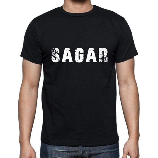 Sagar Mens Short Sleeve Round Neck T-Shirt 5 Letters Black Word 00006 - Casual