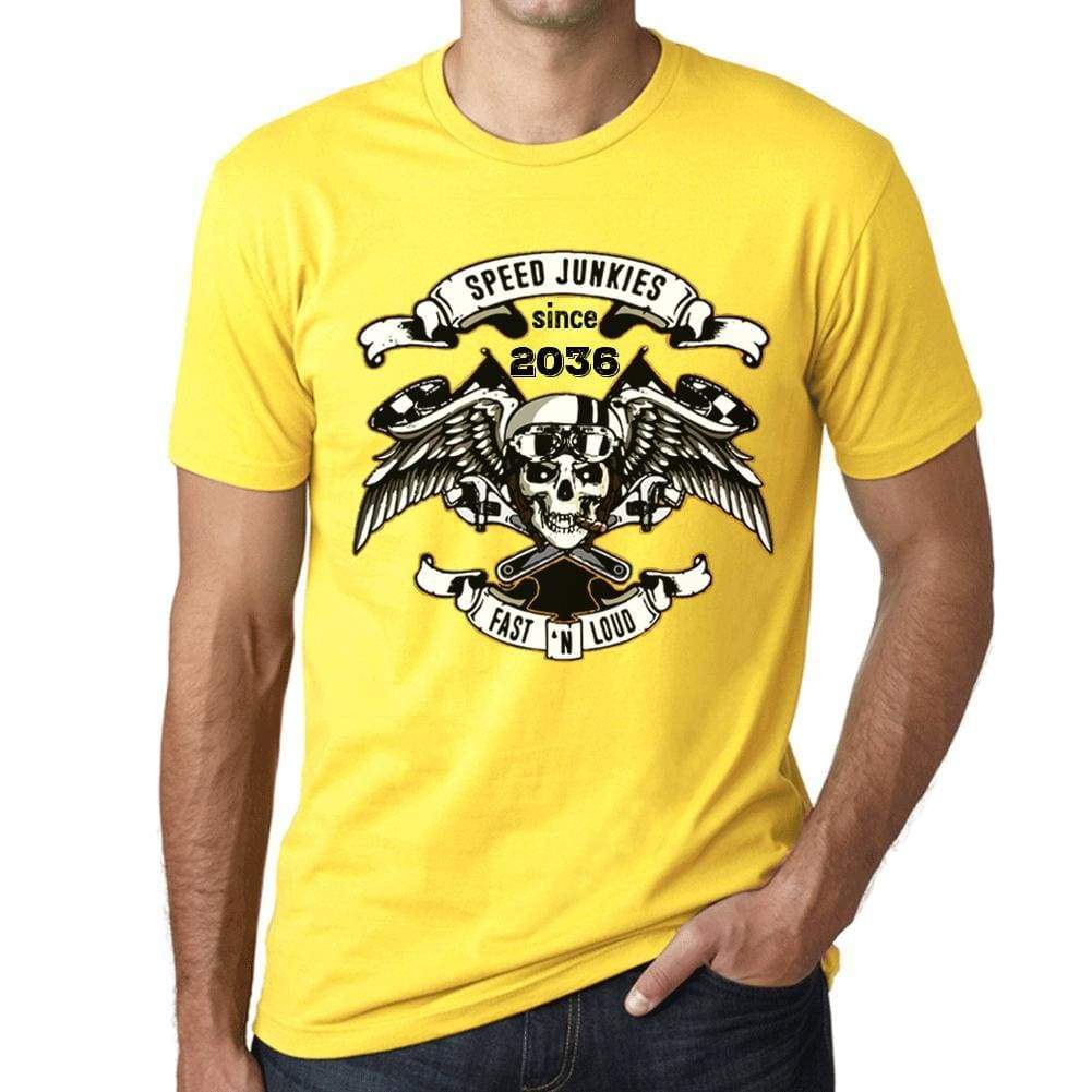 Speed Junkies Since 2036 Mens T-Shirt Yellow Birthday Gift 00465 - Yellow / Xs - Casual