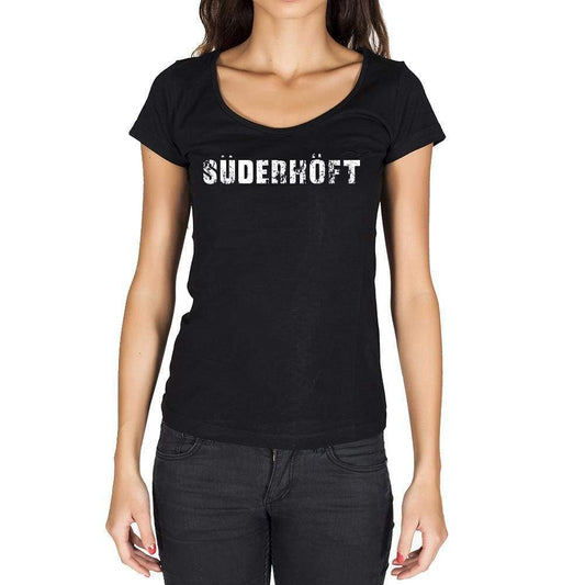 Süderhöft German Cities Black Womens Short Sleeve Round Neck T-Shirt 00002 - Casual