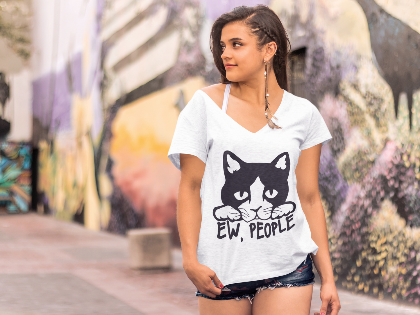 ULTRABASIC Women's T-Shirt Ew, People - Funny Kitten Shirt for Cat Lovers
