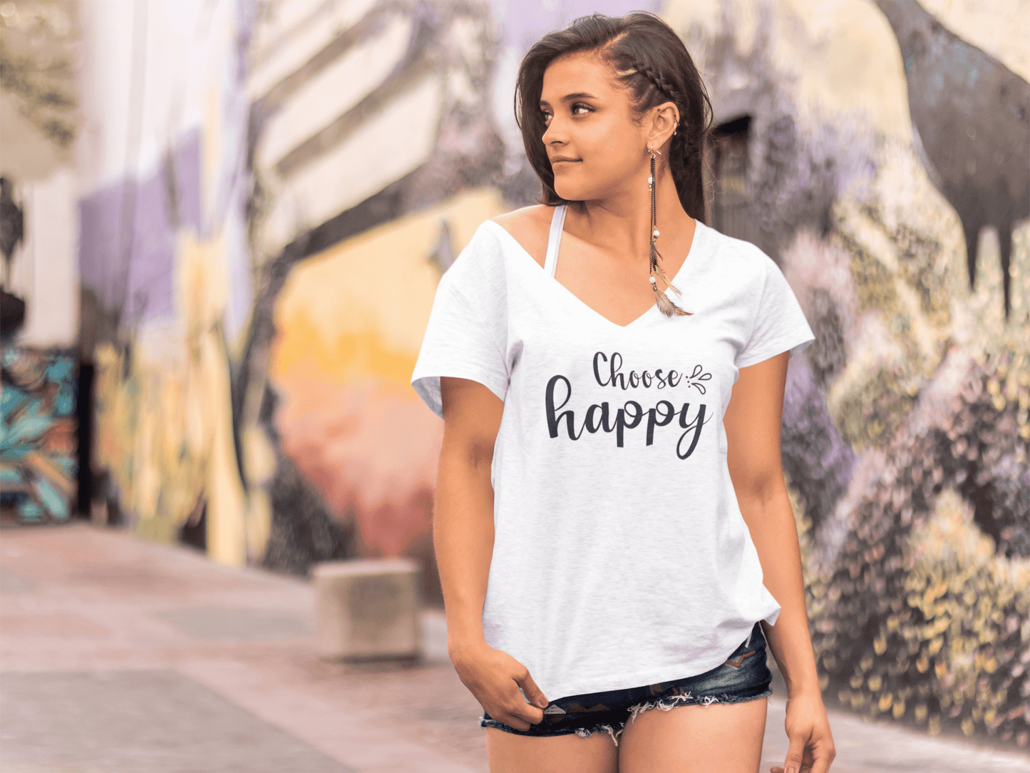 ULTRABASIC Women's T-Shirt Choose Happy - Short Sleeve Tee Shirt Gift Tops