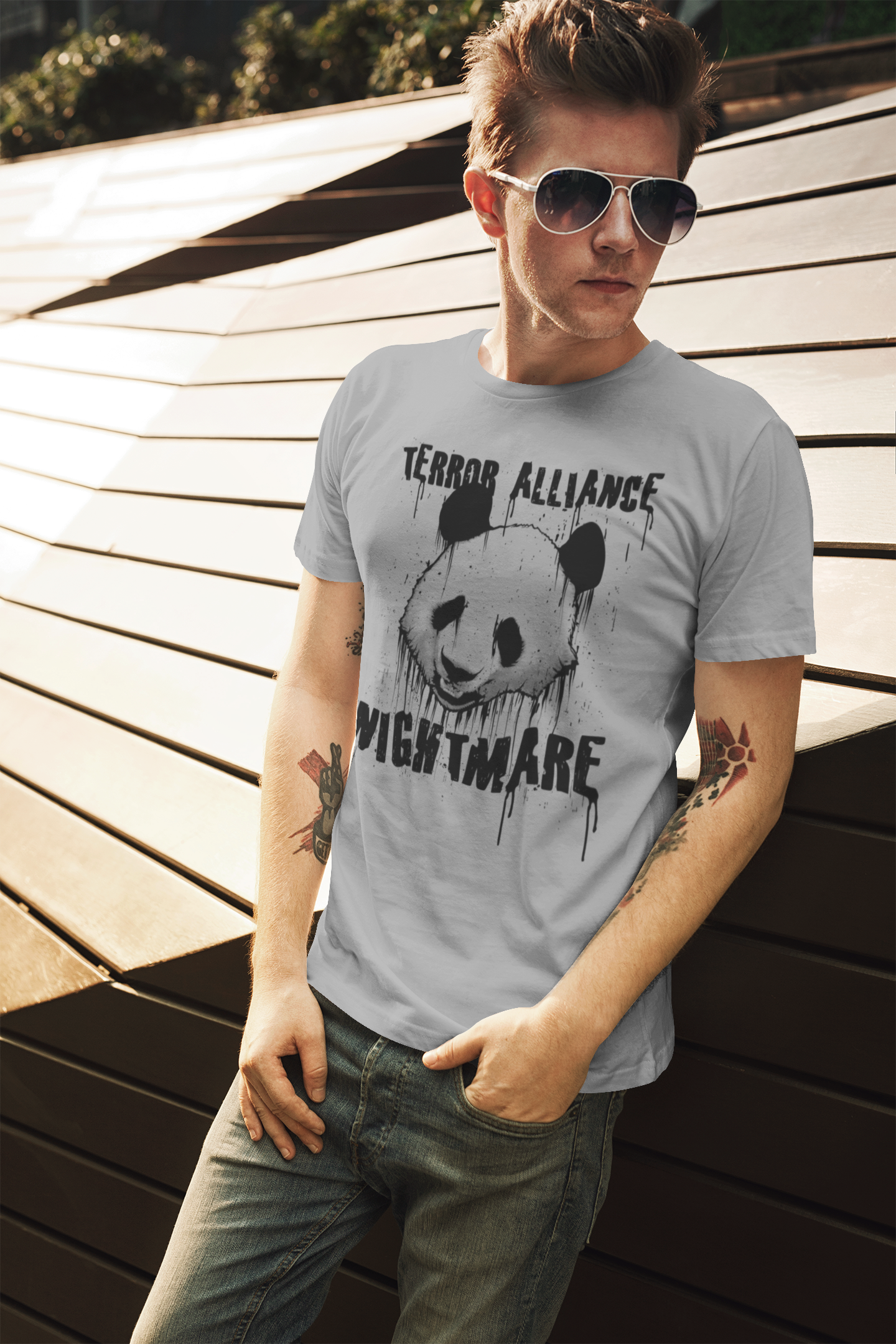 ULTRABASIC Men's Graphic T-Shirt Terror Alliance Nightmare - Panda Shirt for Men