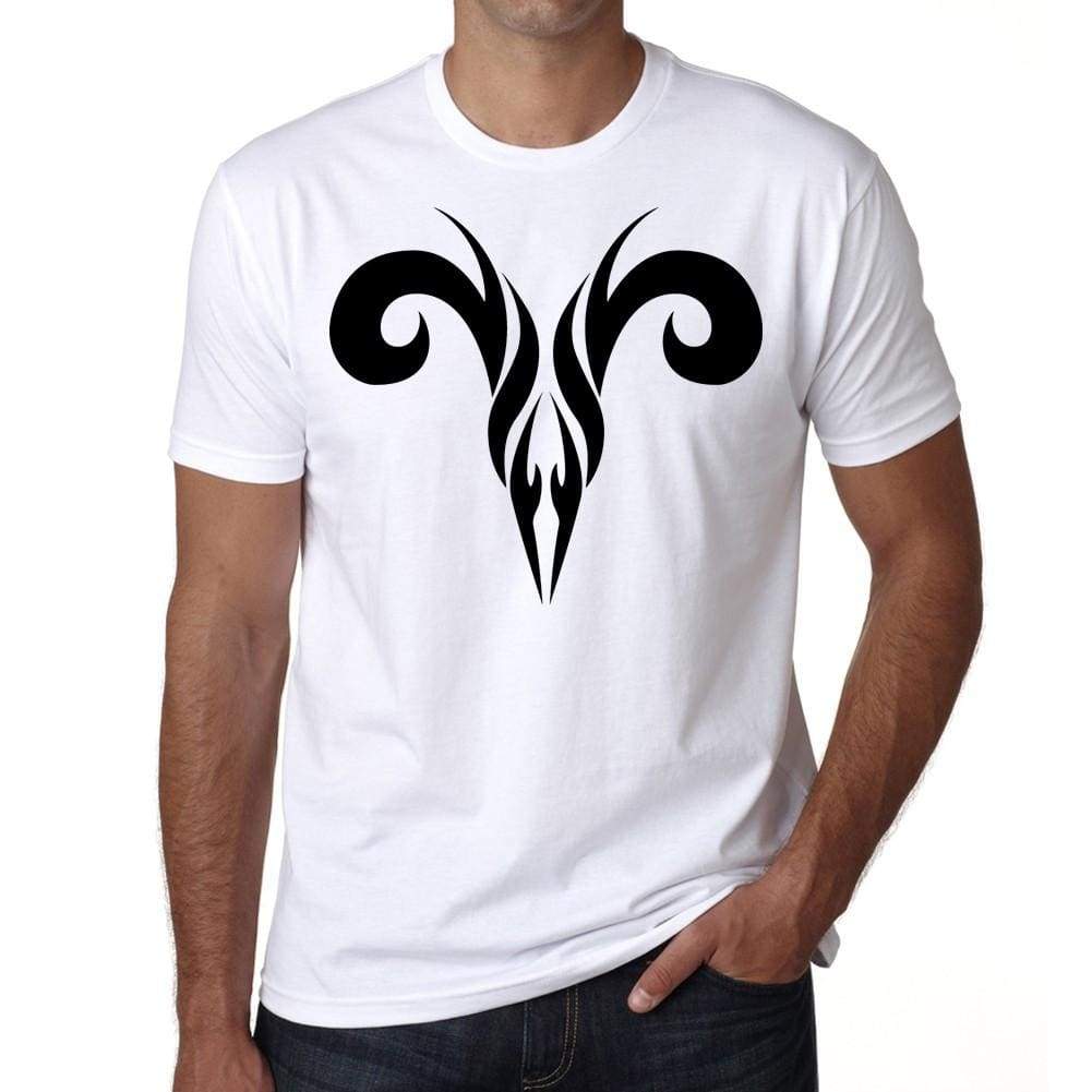 Tribal Aries Skull Tattoo Mens White Tee 100% Cotton 00162