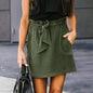 Womens Pocket Pure Color High Waist Summer Skirt - Army Green / L